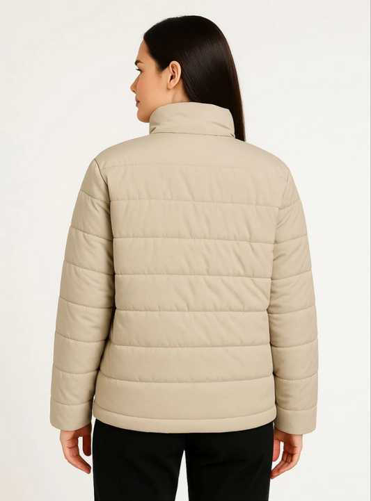 Bomber Mont Ceket - Su İtici Kumaş, Kapitone Astarlı, Fermuarlı, Kışlık - Bej