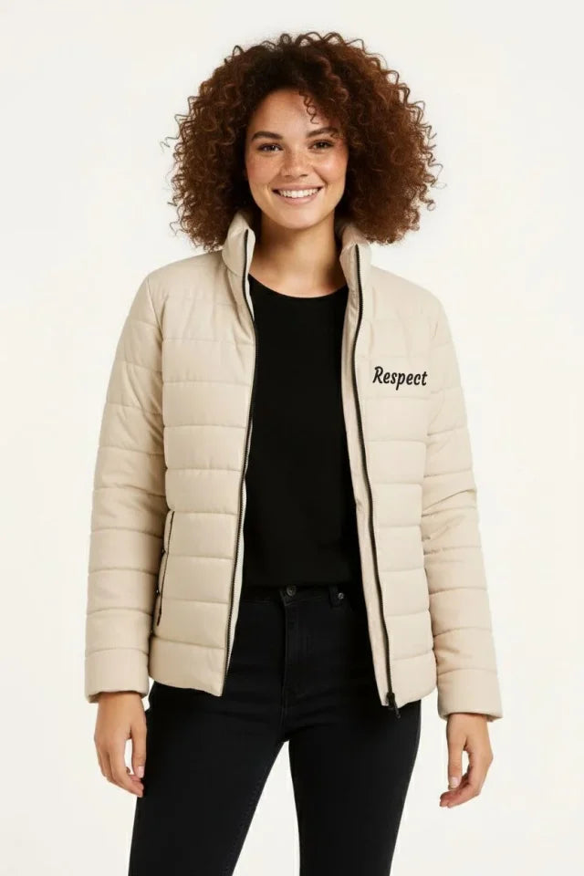 Mikro Su İtici Kapitone Baskılı Astarlı Fermuarlı Bomber Mont - Bej