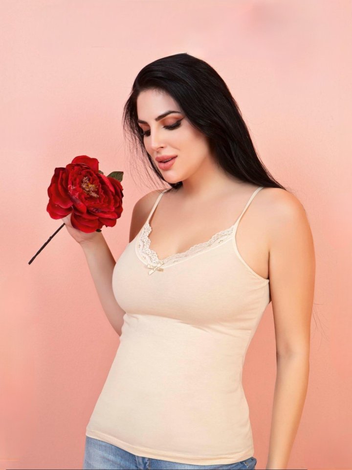 İp Askılı Dantelli Atlet -Açık Vizon