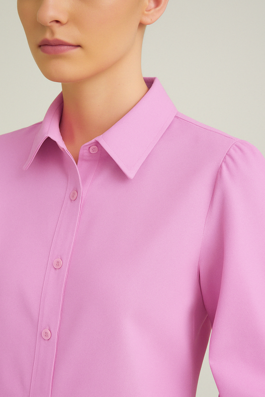 Önü Düğmeli Klasik Gömlek -Pembe