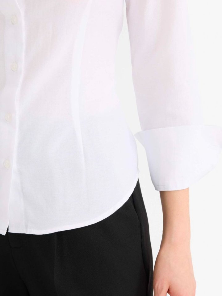 Kol Manşeti Geniş Düğmeli Gömlek -Beyaz