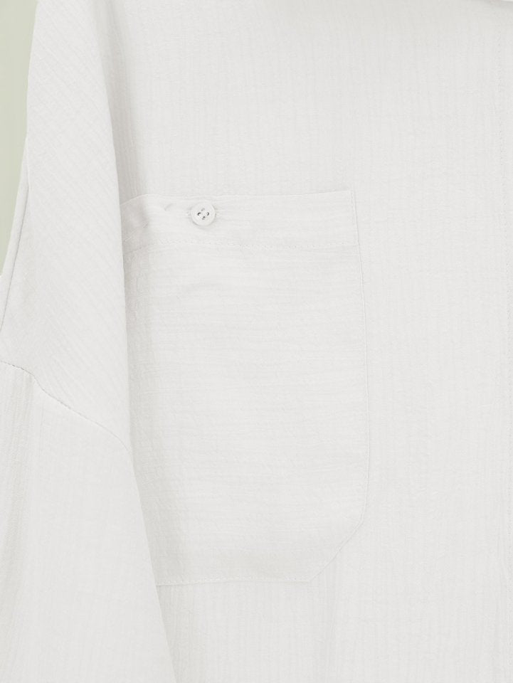 Çift Cepli Oval Kesim Kolu Katlamalı Gömlek Tunik -Beyaz