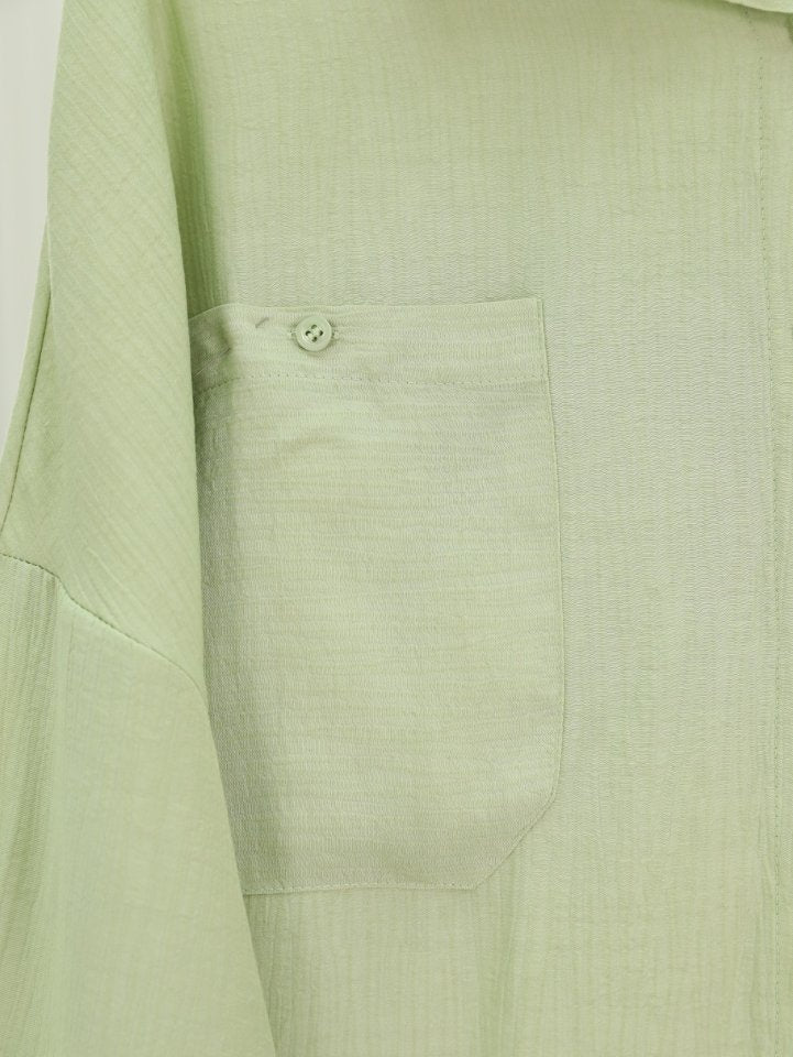 Çift Cepli Oval Kesim Kolu Katlamalı Gömlek Tunik -Çağla Y.