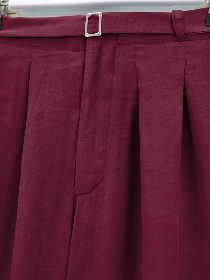 Beli Lastikli Kemer Detaylı Tensel Cupra Pantolon -Bordo