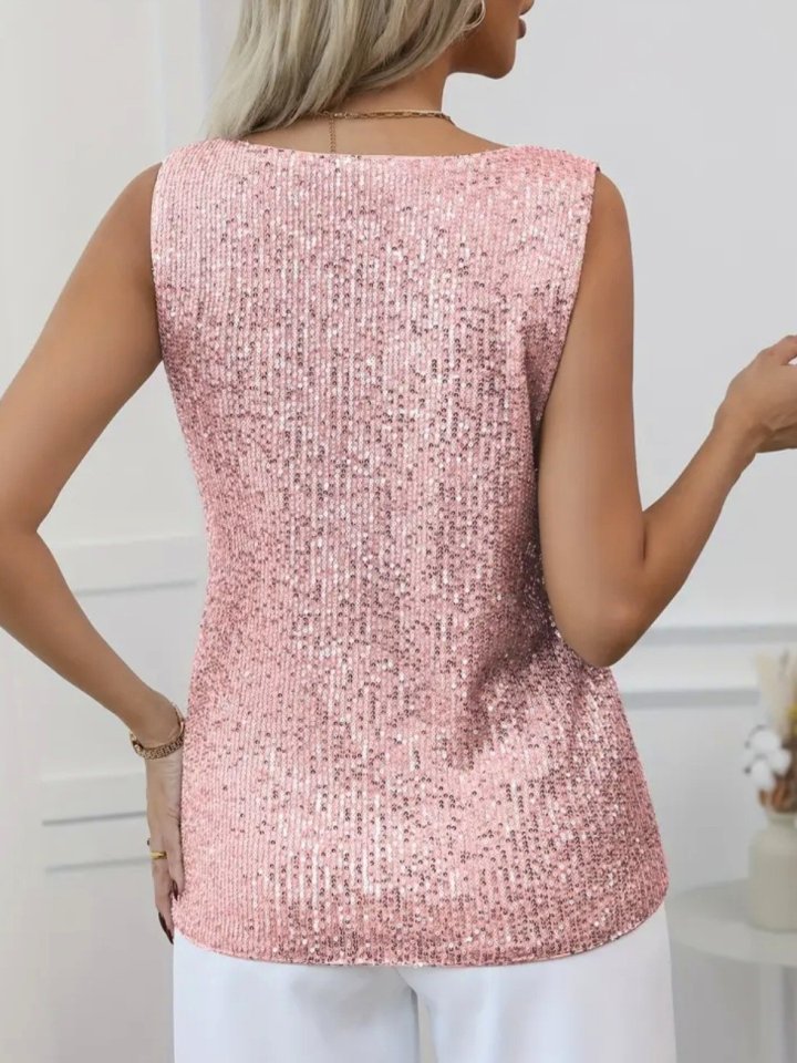 Pul Payetli Sıfır Kol Bluz -Somon