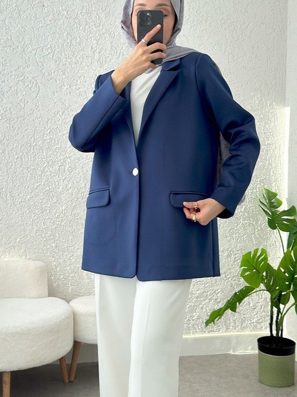 Cepli Tek Düğmeli Likralı Ceket -Laci