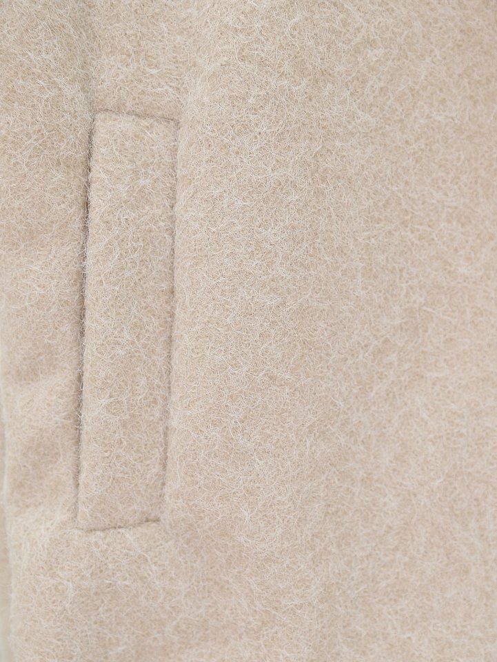 Çift Cepli Önü Düğmeli Astarlı Buklet Kaban -Bej