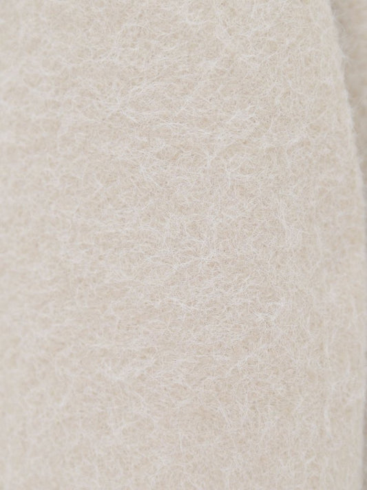 Çift Cepli Önü Düğmeli Astarlı Buklet Kaban -Ekru