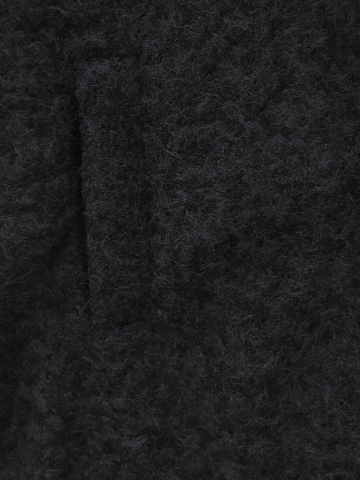 Çift Cepli Önü Düğmeli Astarlı Buklet Kaban -Siyah