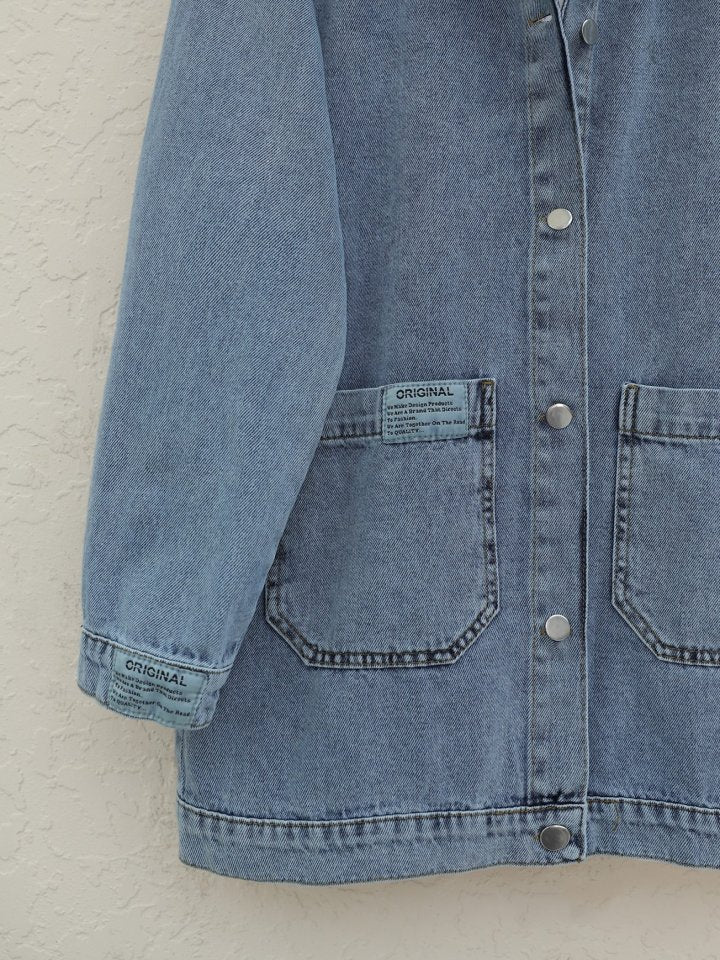 Torba Cepli Düğmeli Kot Ceket -Mavi