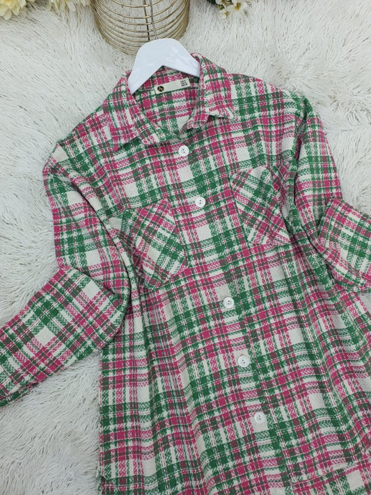 Boydan Düğmeli Çift Cepli Tüvit Gömlek -Pembe