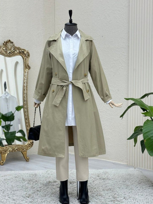 Bolero Detaylı Kemerli Araboy Trençkot -Taş