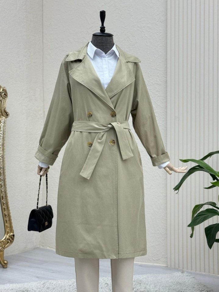 Bolero Detaylı Kemerli Araboy Trençkot -Taş