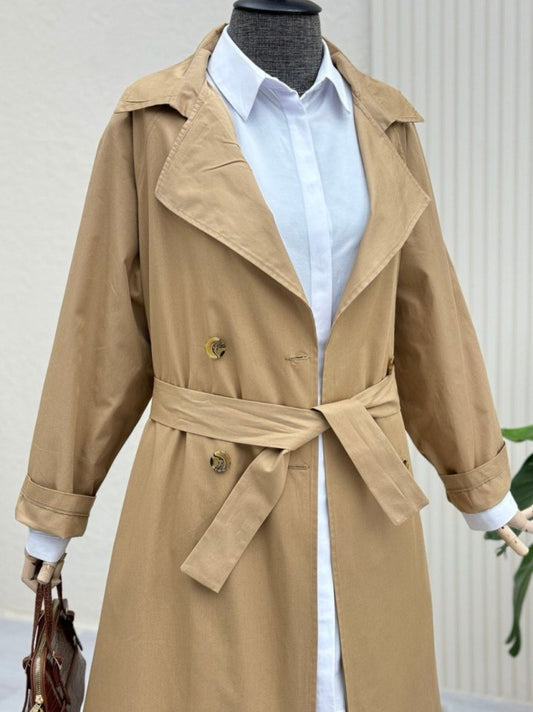 Bolero Detaylı Kemerli Araboy Trençkot -Vizon