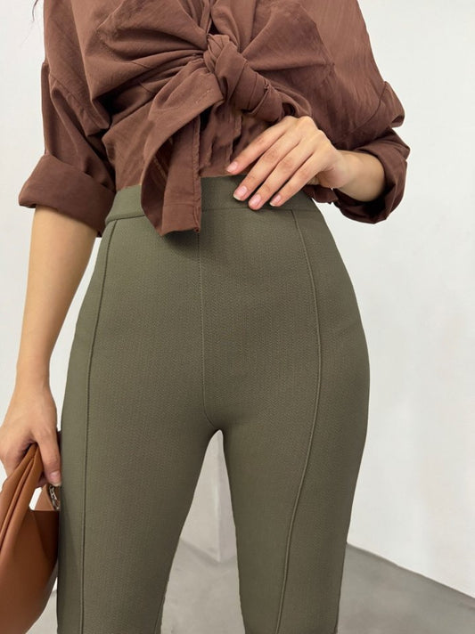 Beli Lastikli Likralı İspanyol Pantolon -Haki