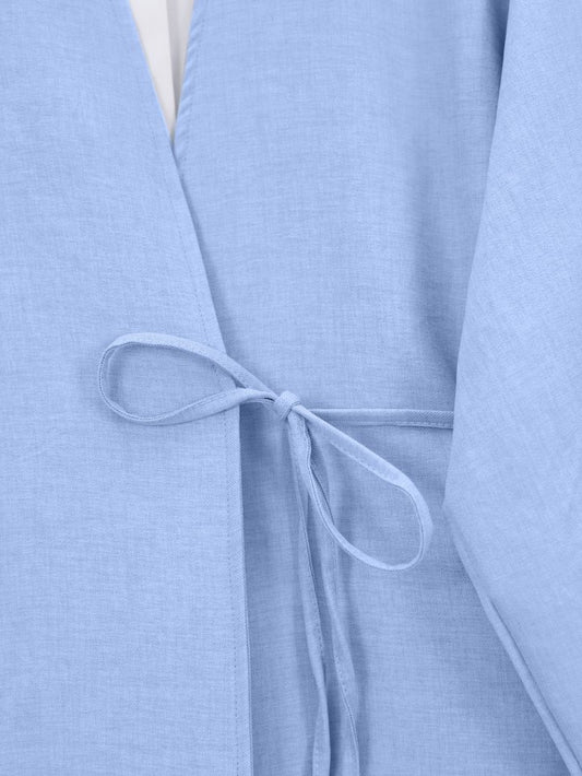 Önden Bağlamalı Pantolonlu Kimono Takım -Bebe Mavi
