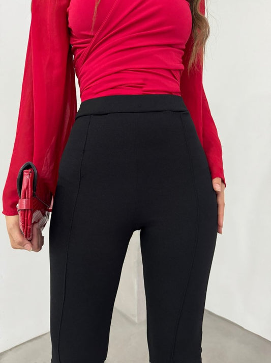 Beli Lastikli Likralı İspanyol Pantolon -Siyah