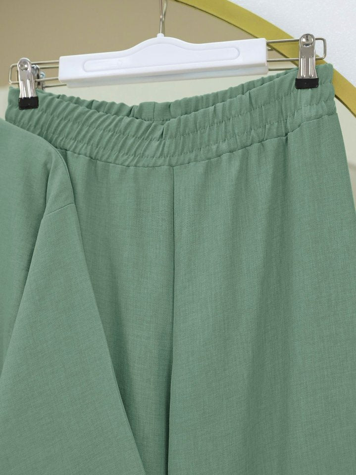 Önden Bağlamalı Pantolonlu Kimono Takım-Mint