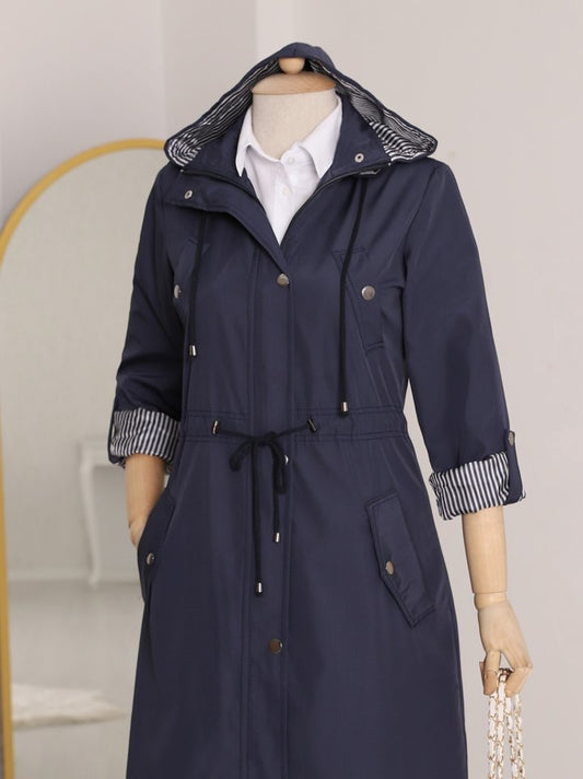 Astarı Çizgili Trençkot -Laci