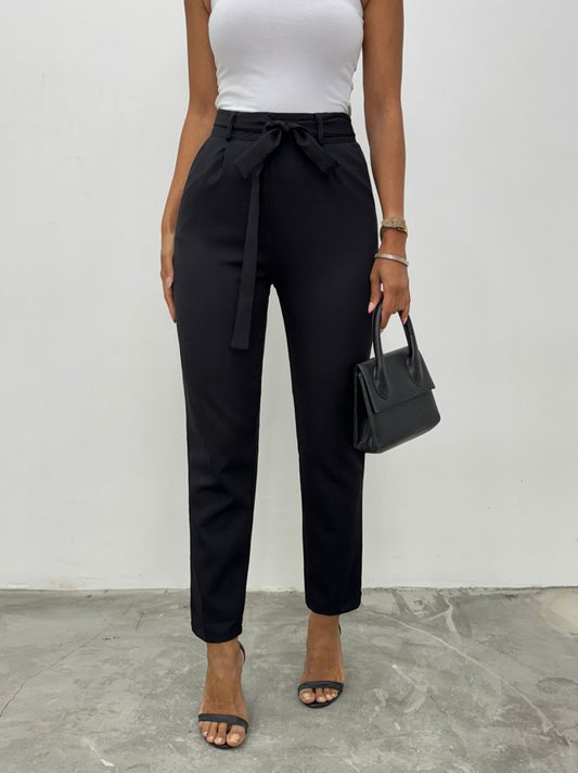Kemerli Bilek Pantolon -Siyah