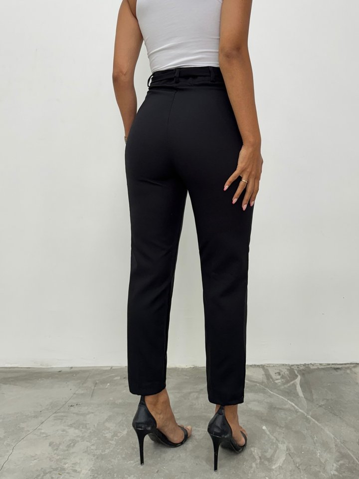 Kemerli Bilek Pantolon -Siyah