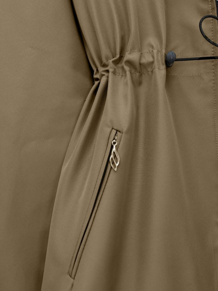 Çıkma Kapşonlu Yıldız Metal Detaylı Kaban -Taba