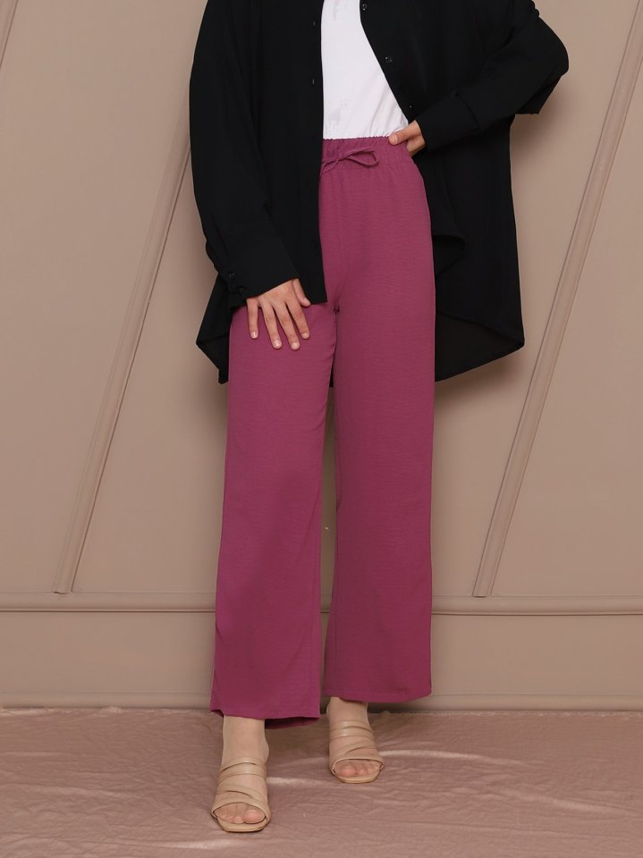 Beli Lastikli Bağcık Detaylı Ayrobin Pantolon -Mürdüm