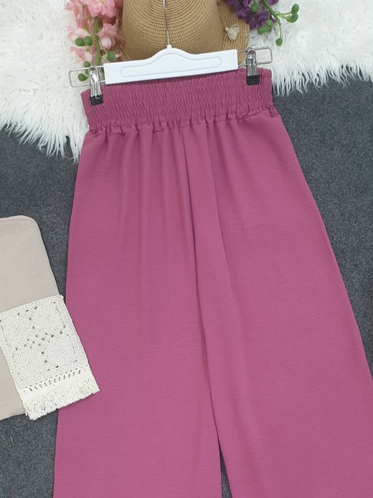 Beli Kalın Lastikli Salaş Ayrobin Pantolon -Vişne