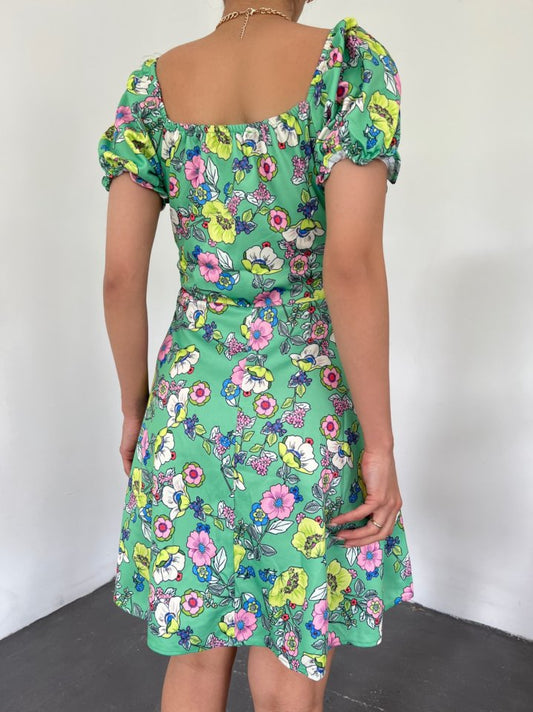 Yakası Lastikli Bağcık Detaylı Mini Elbise -A.Yeşil