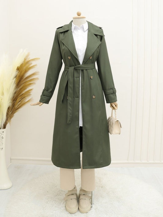 Astarlı Kemerli Trenckot -Haki