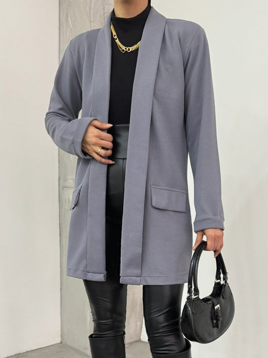 Yakası Ve Kolu Katlamalı Cep Detaylı Krep Ceket -Gri