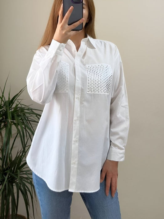 Cebi Taşlı Poplin Gömlek -Beyaz