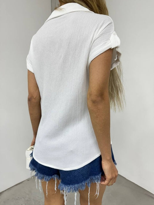 Duble Kol Tek Cepli Bürümcük Gömlek -Beyaz