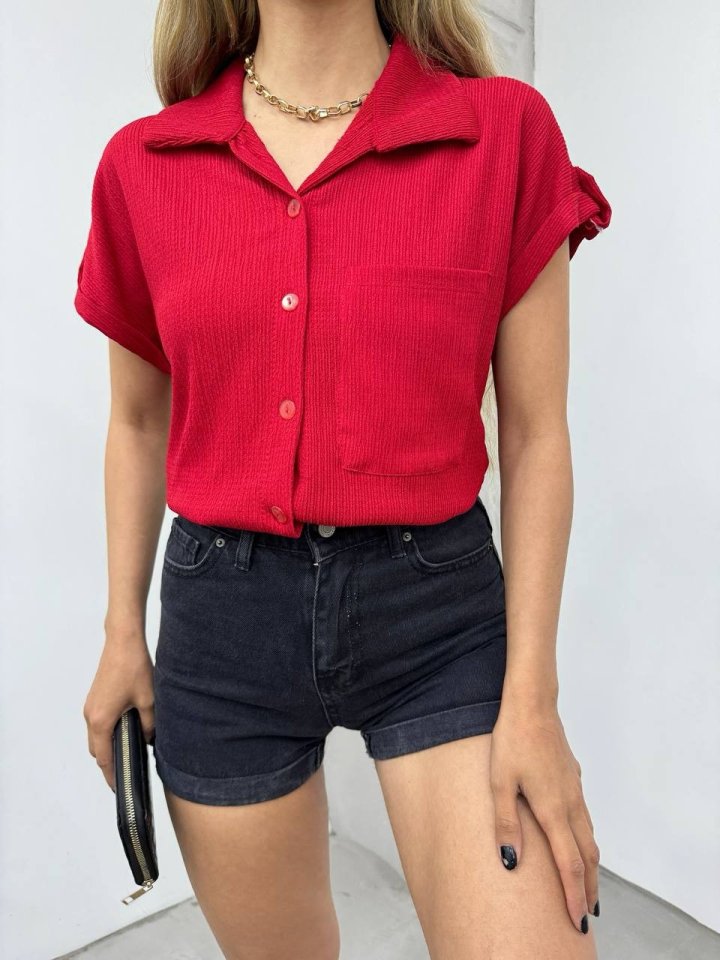 Duble Kol Tek Cepli Bürümcük Gömlek -Bordo