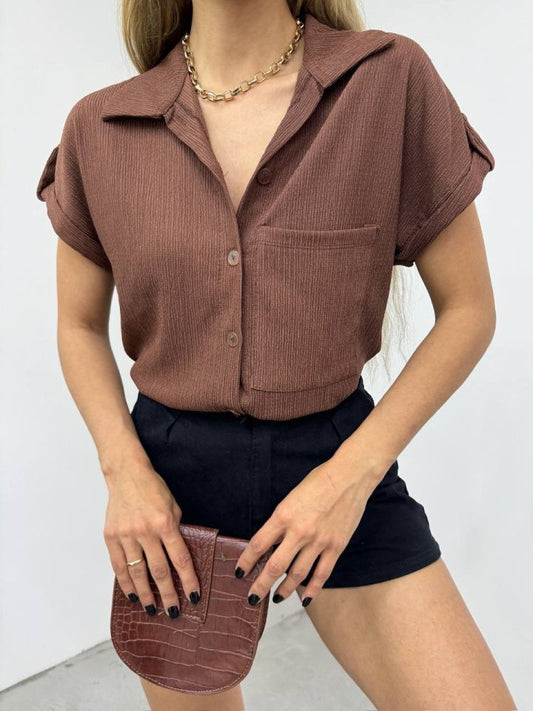 Duble Kol Tek Cepli Bürümcük Gömlek-K. Kahve