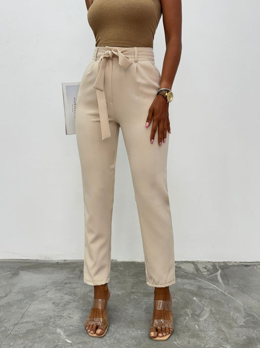 Kemerli Bilek Pantolon -Bej