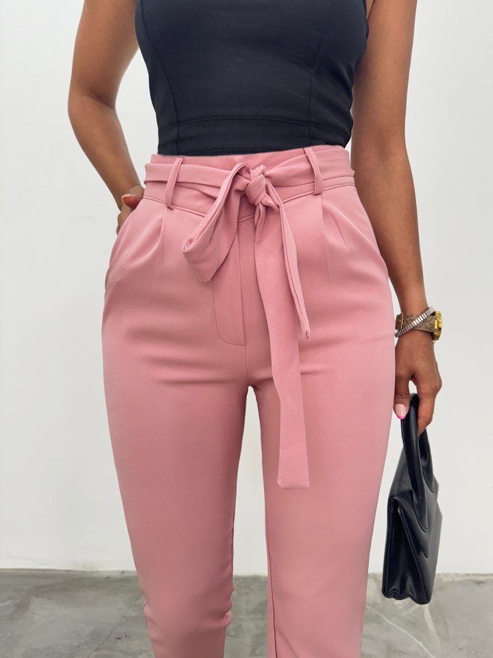 Kemerli Bilek Pantolon -Pudra