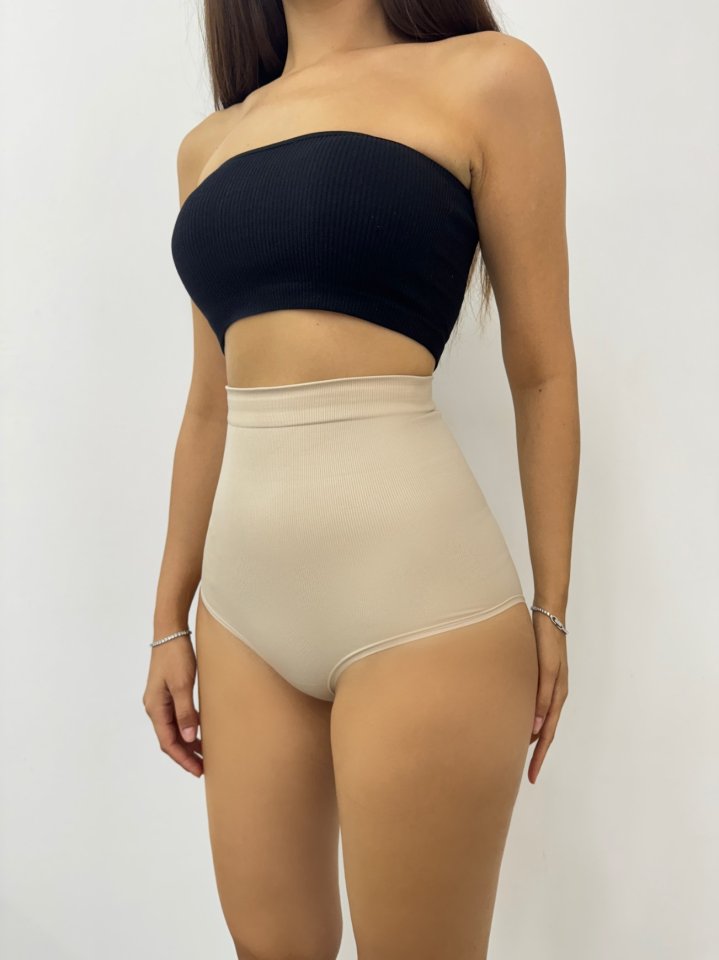 Silikonlu Uzun Bel Slip Korse -Krem