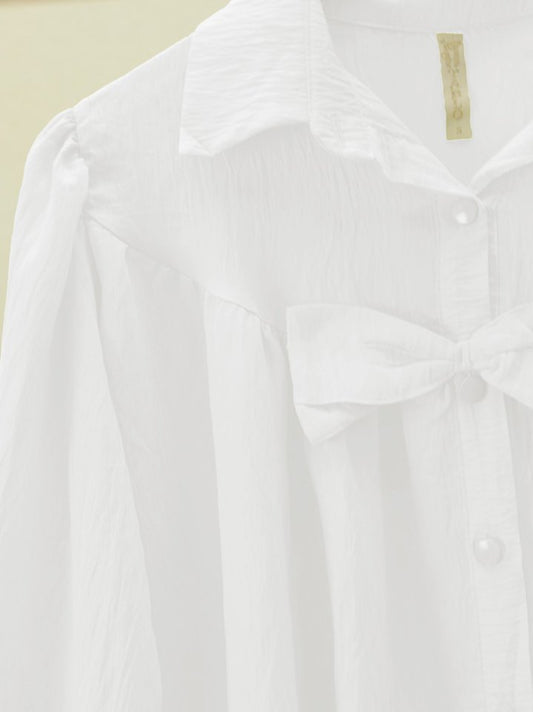 Önü Fiyonk Detaylı Parçalı Gömlek -Beyaz