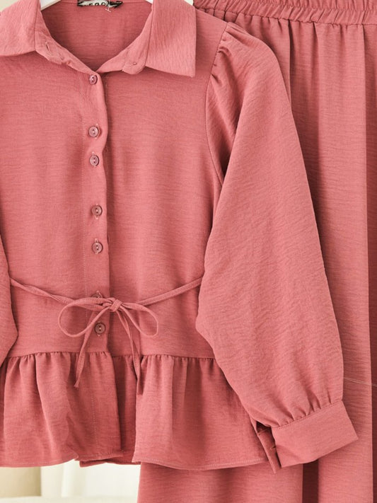 Parçalı Büzgülü Bluz Etekli Takım -G.Kurusu