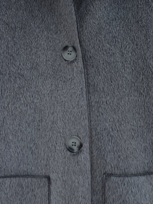 Boydan Düğmeli Cepli Kaban -Füme