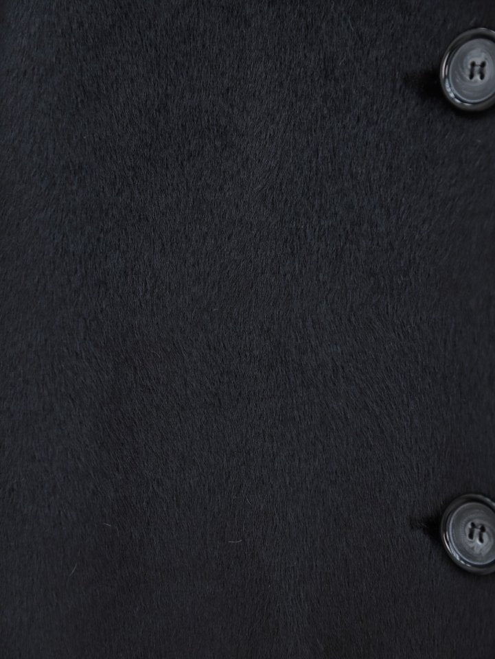 Boydan Düğmeli Cepli Kaban -Siyah