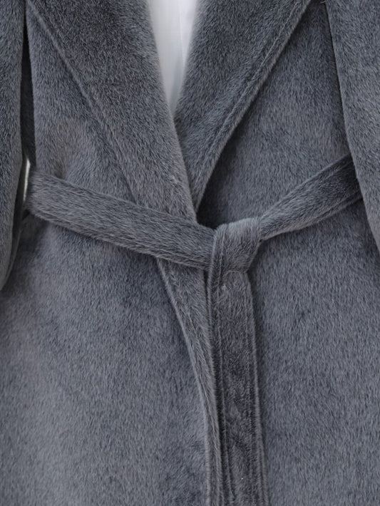 Kolu Ribanalı Şal Yaka Astarlı Kaşe Kaban -Füme