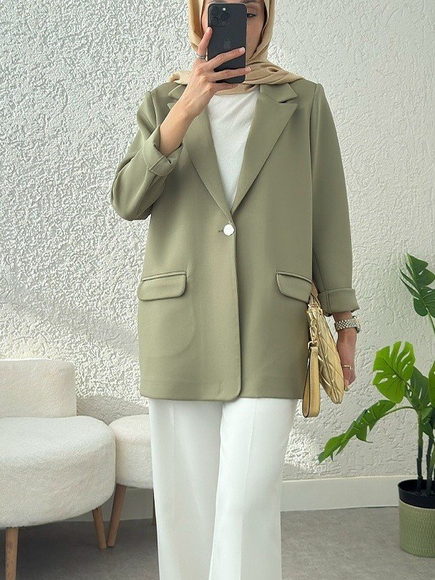 Cepli Tek Düğmeli Likralı Ceket -Çağla Y.