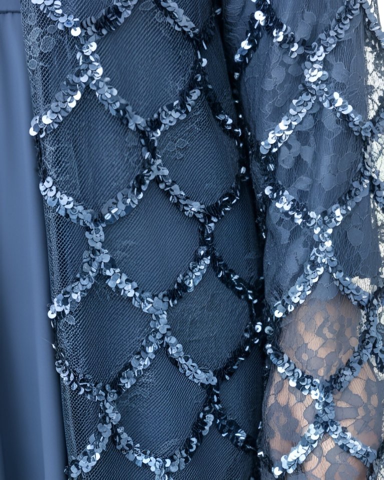 Pul Payetli Eteği Katlı Kemerli İkili Abaya -Laci