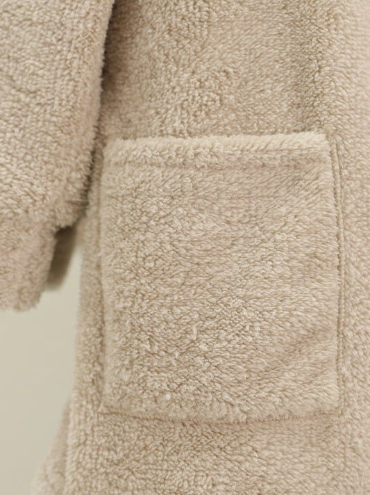 Boydan Düğmeli Cepli Pelüş Ceket -Açık Vizon