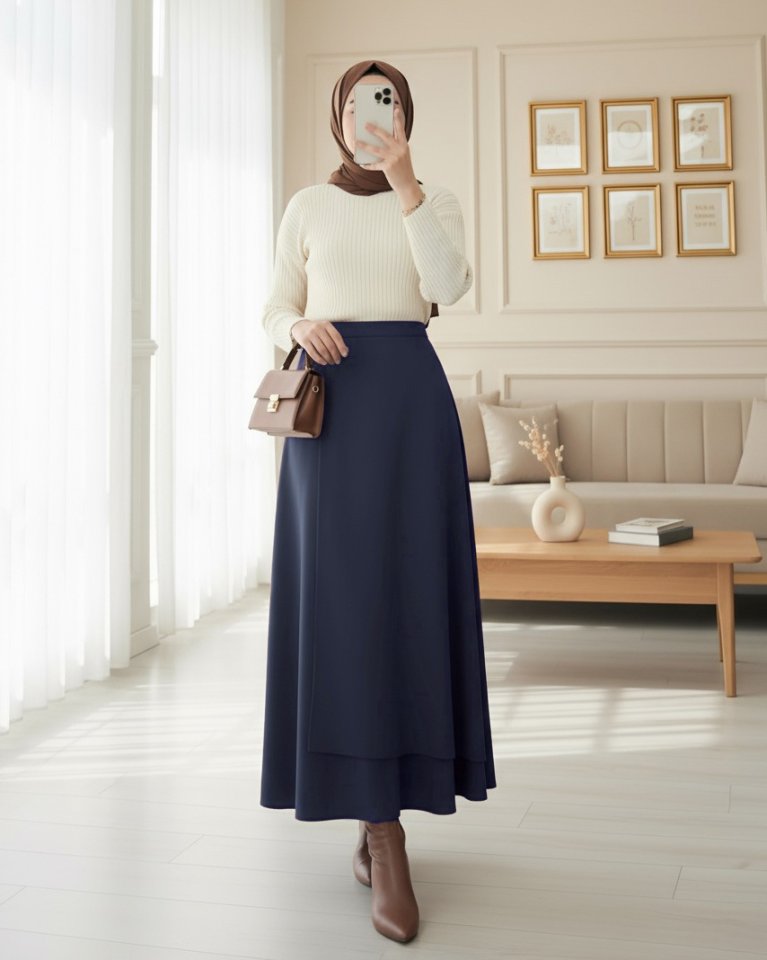 Önü Çapraz Çift Katlı Scuba Etek -Laci