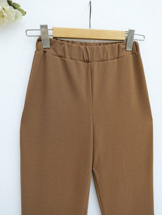 İthal Kumaş İspanyol Paça Pantolon -Kahve