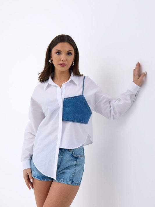 5419 GÖMLEK-MAVİ CEPLİ BEYAZ