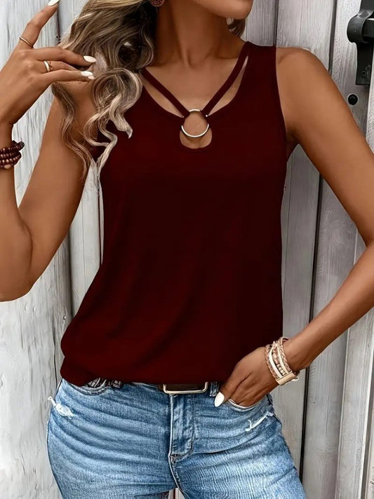 Kadın Askılı Yaka şerit Halka Detaylı Viskon Bluz